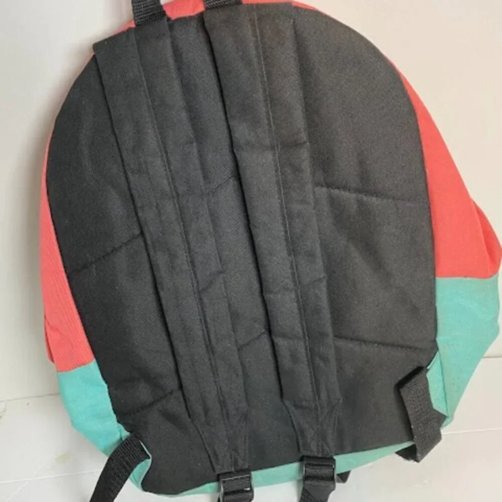 Two-Tone Canvas Nylon Womens Coral Pink Aqua Blue Backpack Medium - Picture 6 of 7